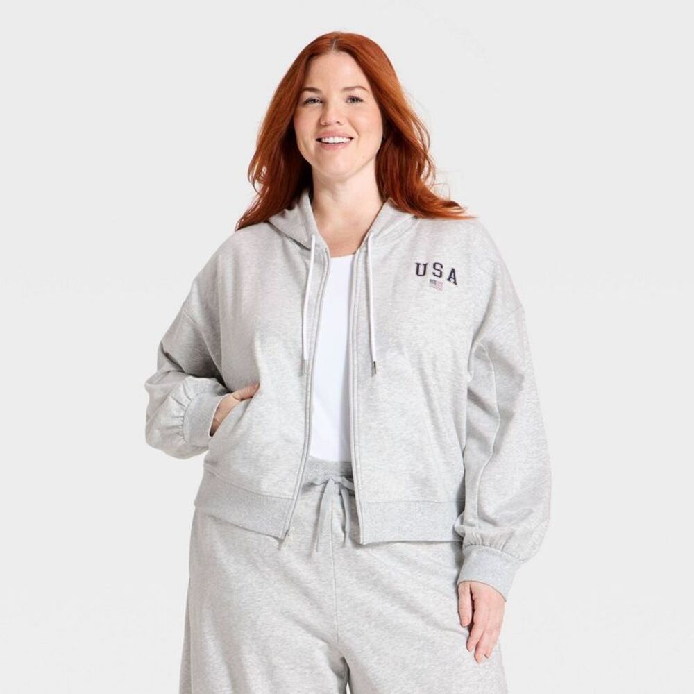 Women's French Terry Full Zip Americana Sweatshirt - Light Heathered Gray 4X